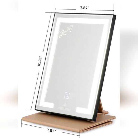 Impressions Liane V Touch Pad Mini LED Makeup Mirror- Black/Beige - Picture 2 of 12